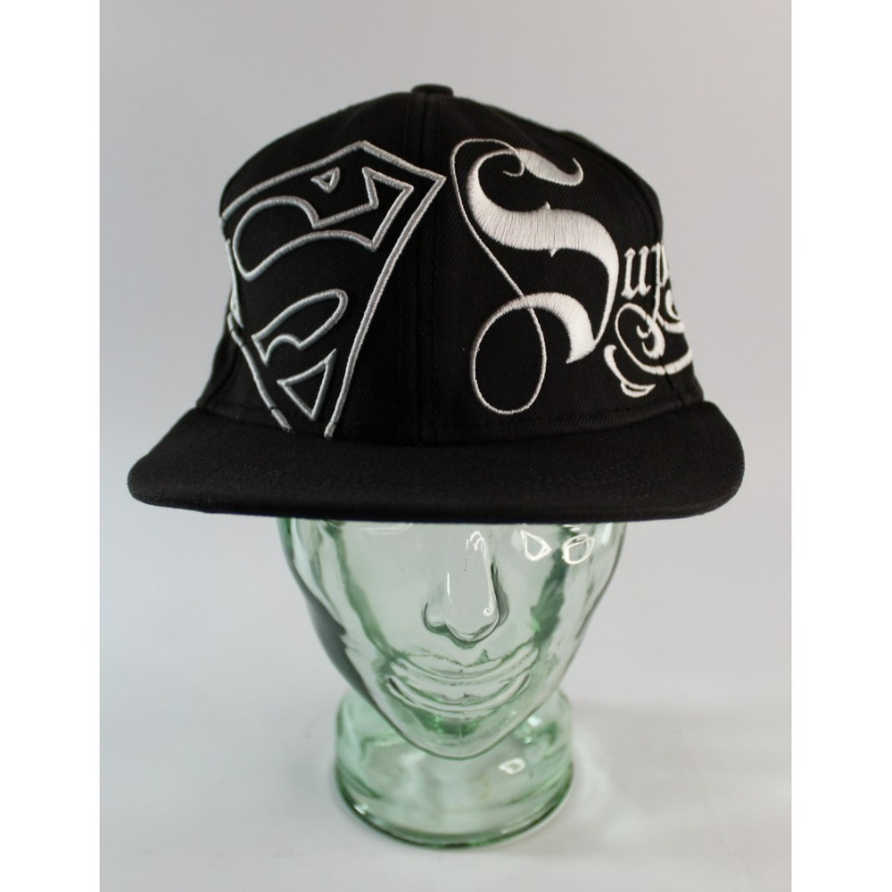 Superman Hat Cap Fitted Mens S/M Black Embroidered DC Comics